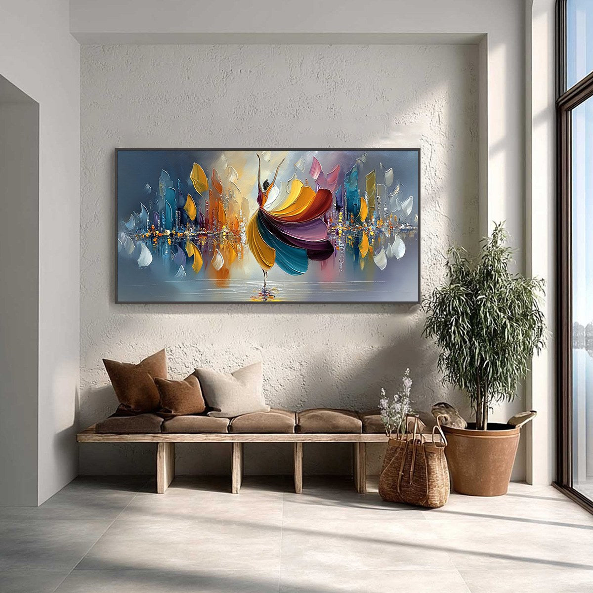 URBAN RHAPSODY: Textured Palette Knife Painting of a Dancer in a Cityscape - Image 2