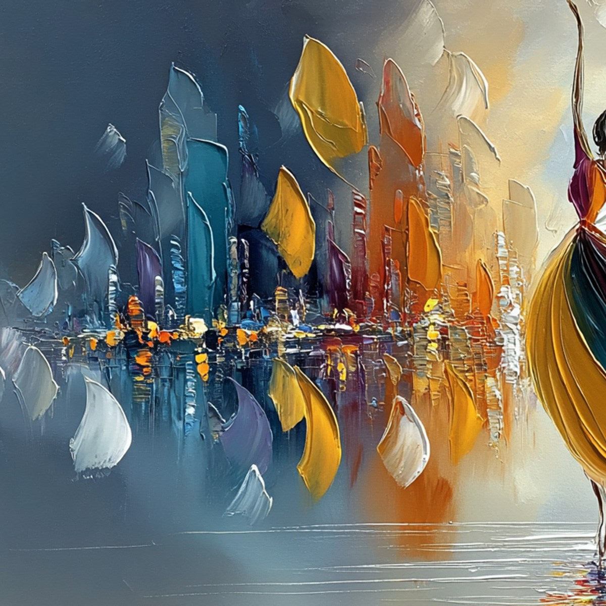 URBAN RHAPSODY: Textured Palette Knife Painting of a Dancer in a Cityscape - Image 3
