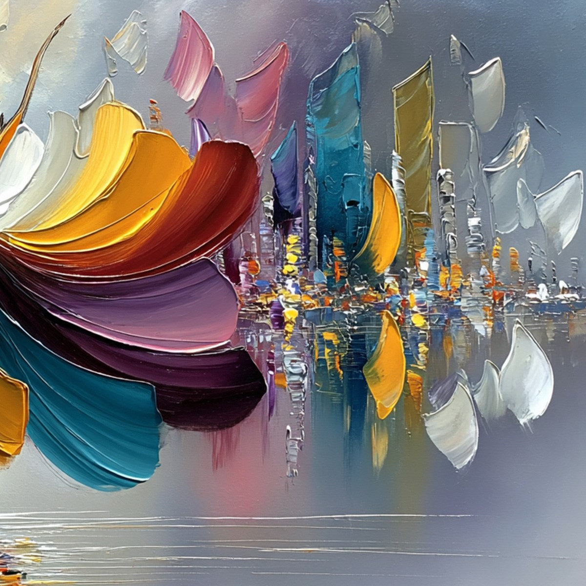 URBAN RHAPSODY: Textured Palette Knife Painting of a Dancer in a Cityscape - Image 5