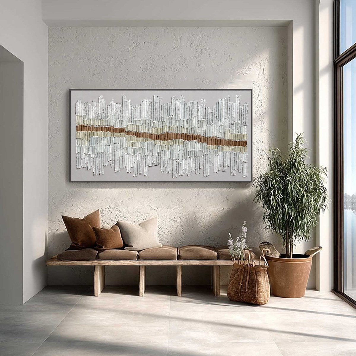 URBAN RHYTHM: Large Horizontal Textured Minimalist Abstract Painting - Image 4
