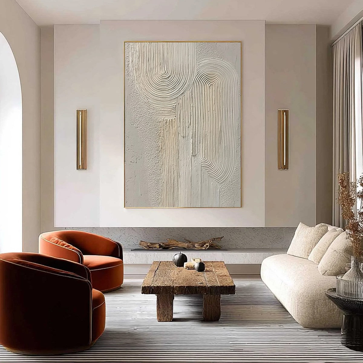 URBAN SANCTUARY: Textured Minimalist Arch Abstract Painting - Image 2
