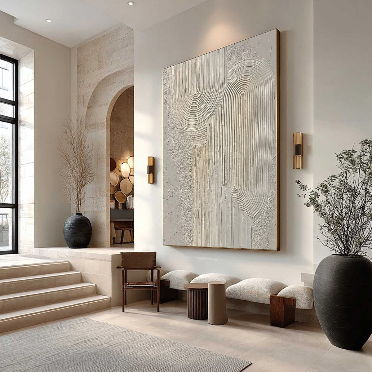 URBAN SANCTUARY: Textured Minimalist Arch Abstract Painting - Image 7