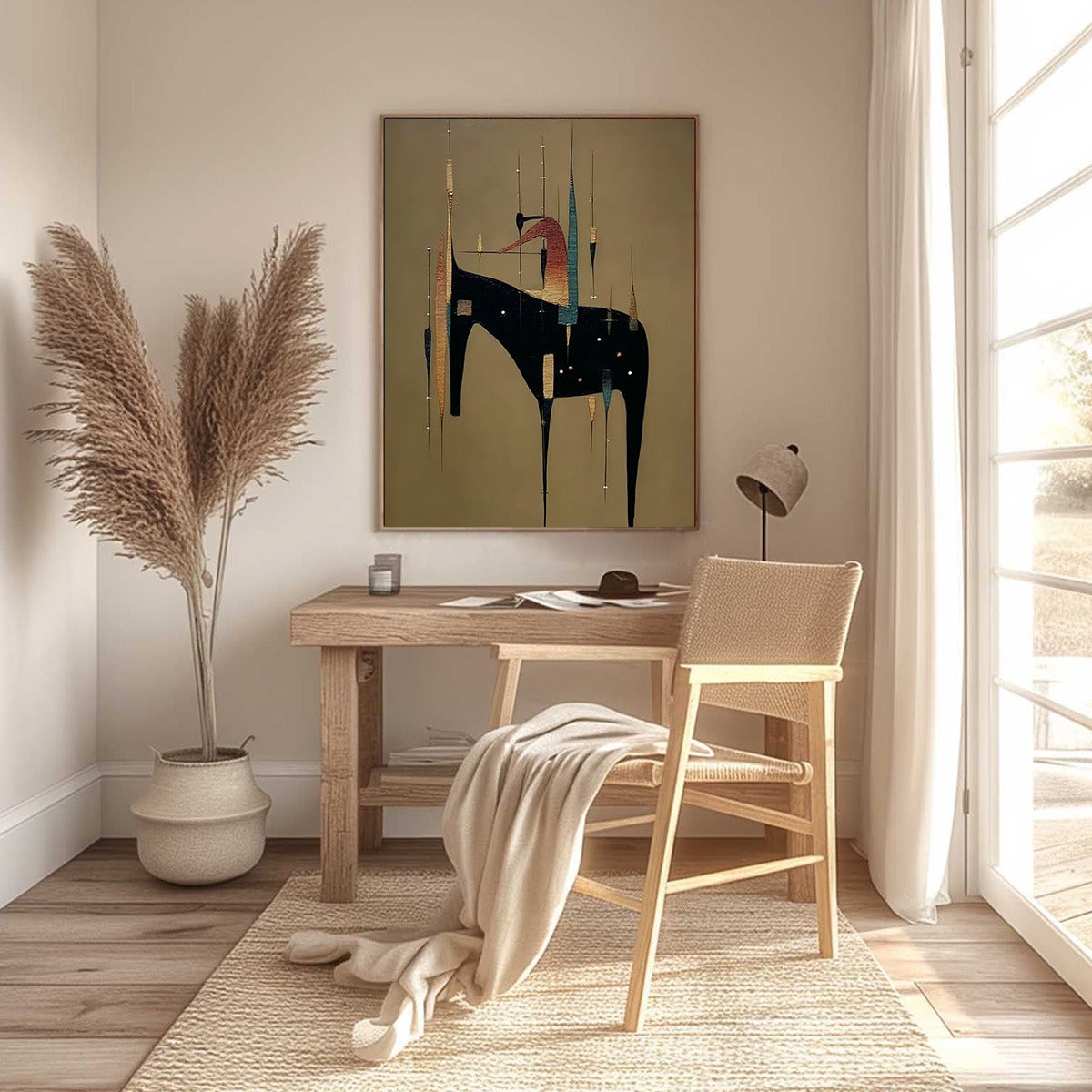 URBAN SENTINEL: Vertical Minimalist Abstract Painting with Textured Cityscape Elements - Image 6