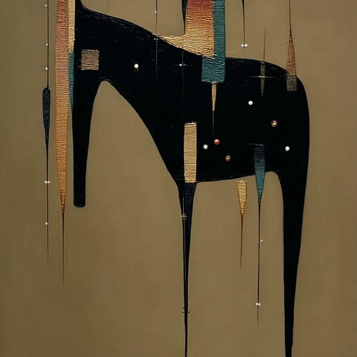 URBAN SENTINEL: Vertical Minimalist Abstract Painting with Textured Cityscape Elements - Image 5