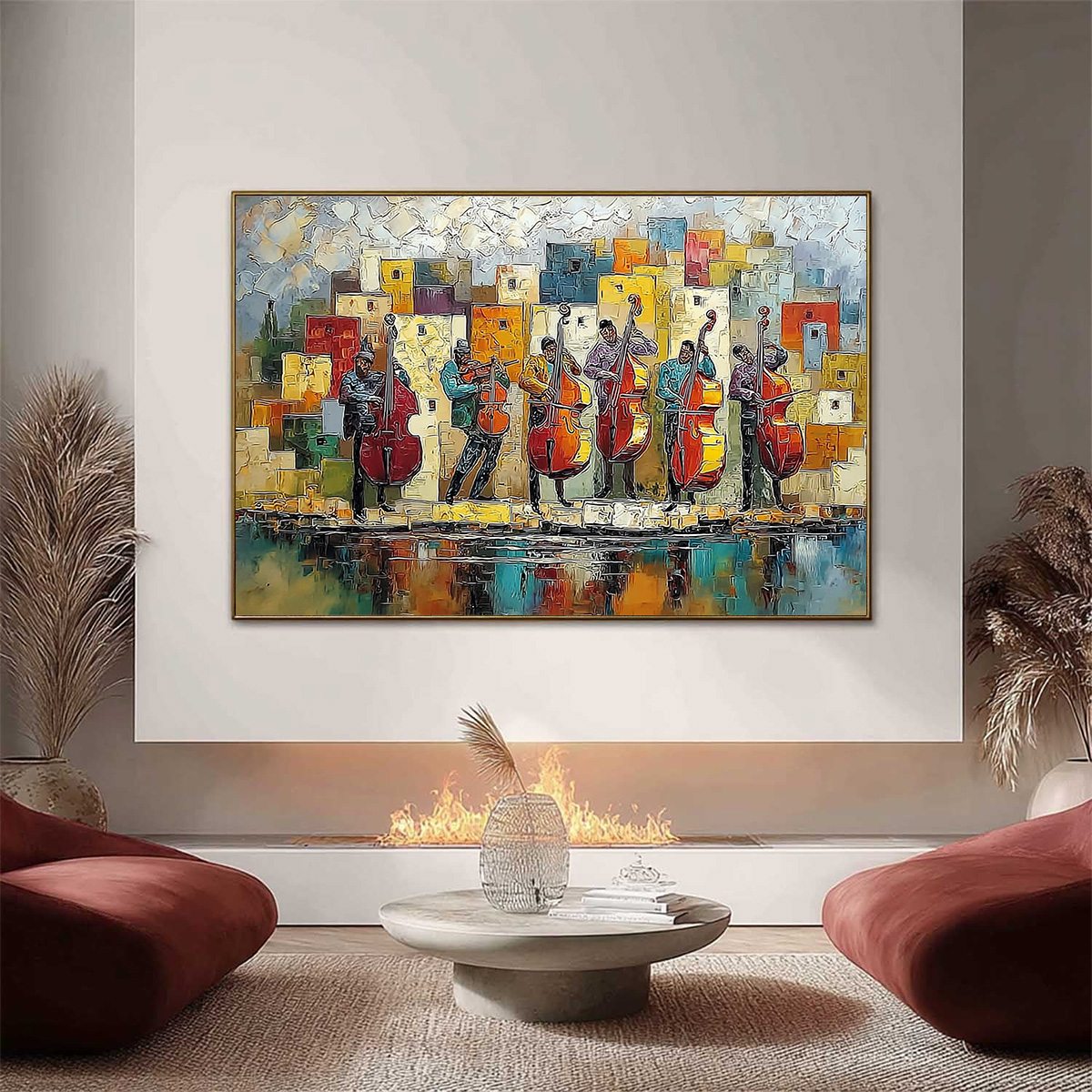 URBAN SERENADE: Colorful Textured Impasto Painting of Musicians - Image 2