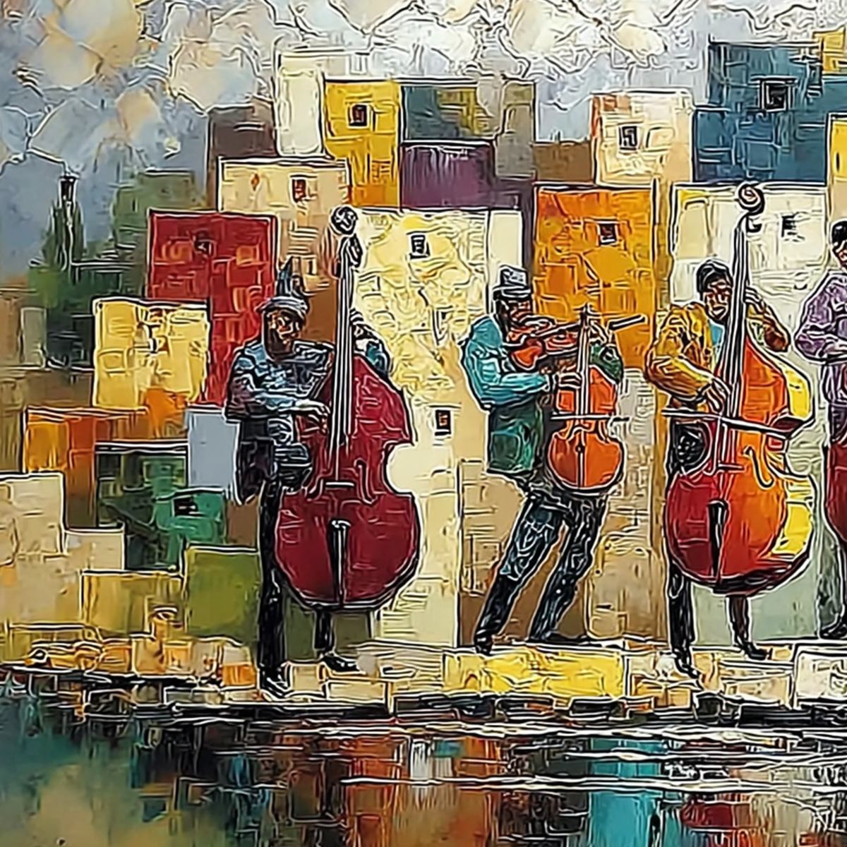 URBAN SERENADE: Colorful Textured Impasto Painting of Musicians - Image 3