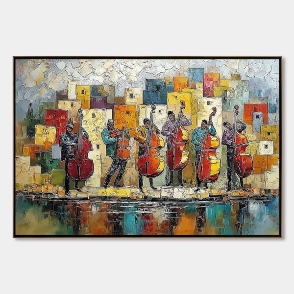 URBAN SERENADE: Colorful Textured Impasto Painting of Musicians