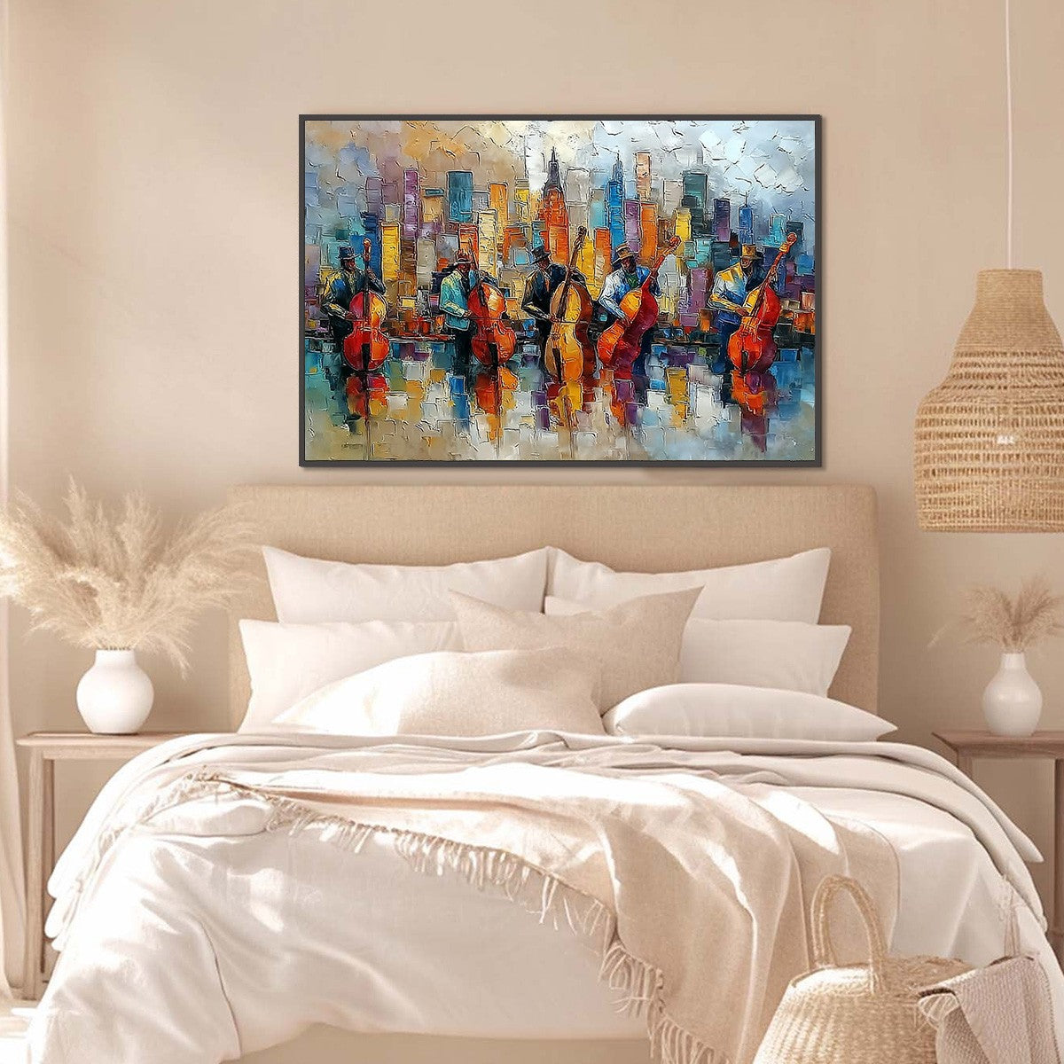 URBAN SERENADE: Textured Palette Knife Cityscape Jazz Painting - Image 4