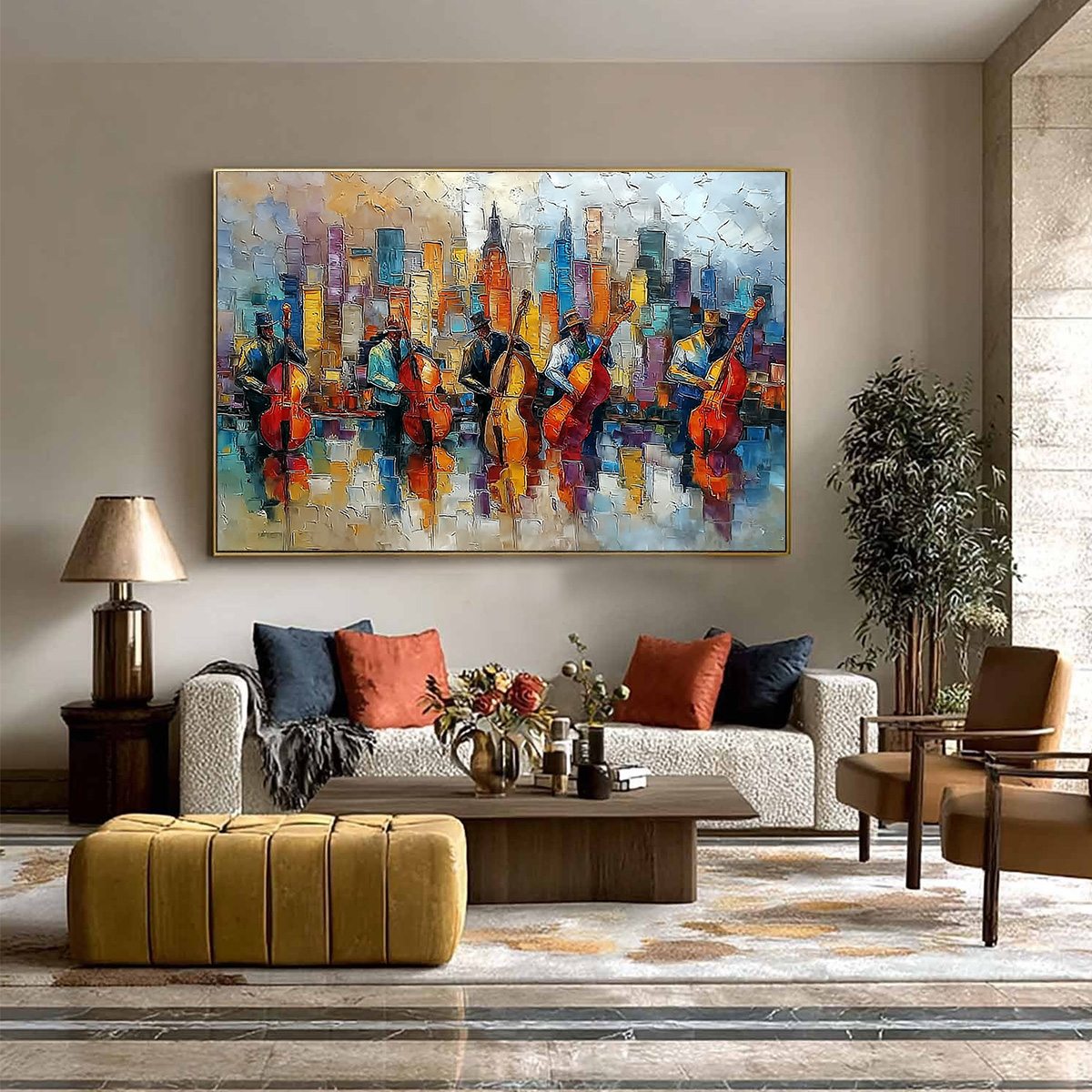 URBAN SERENADE: Textured Palette Knife Cityscape Jazz Painting - Image 6