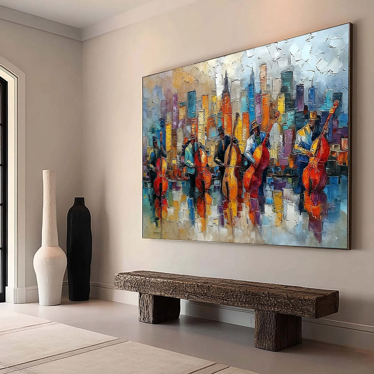 URBAN SERENADE: Textured Palette Knife Cityscape Jazz Painting - Image 7