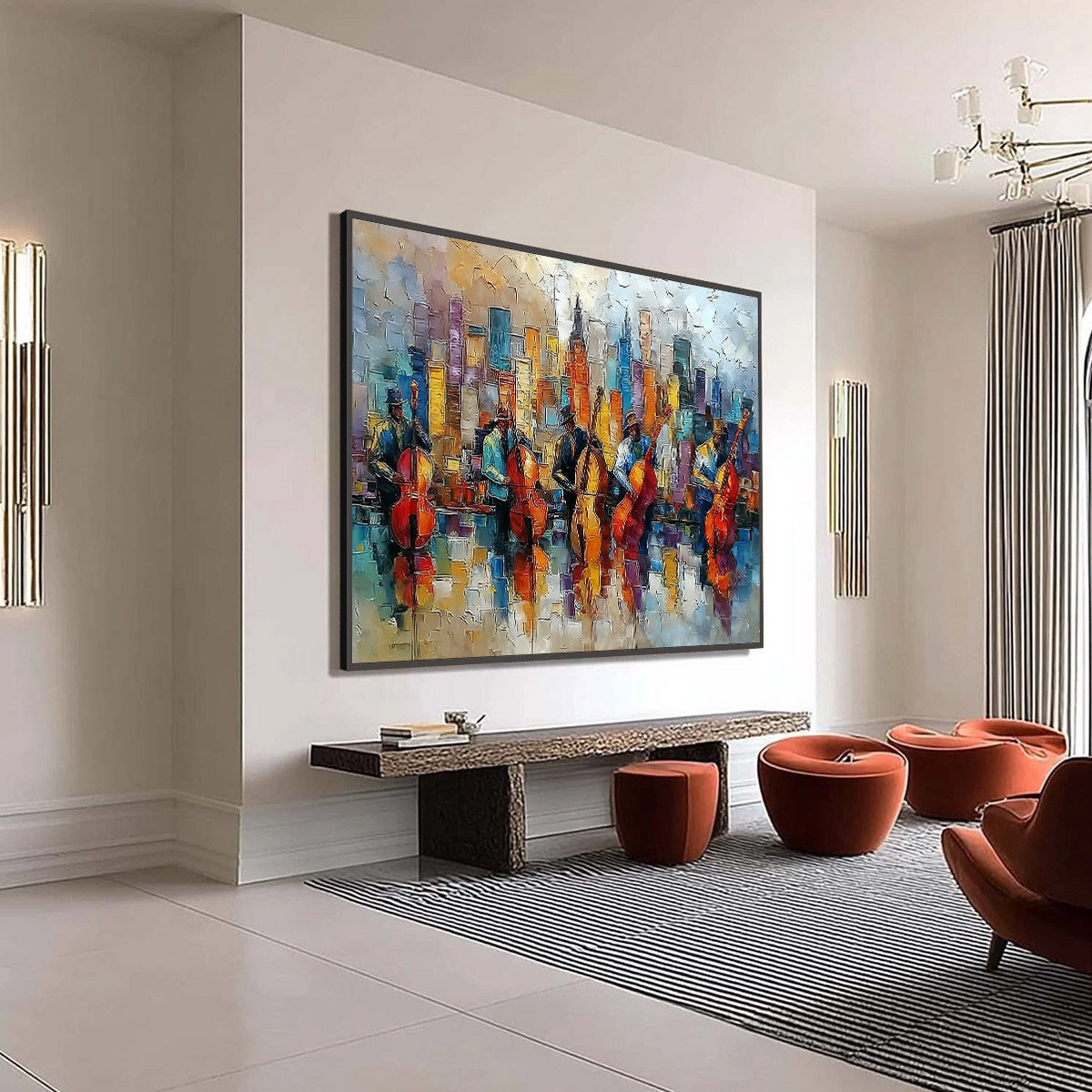 URBAN SERENADE: Textured Palette Knife Cityscape Jazz Painting - Image 8
