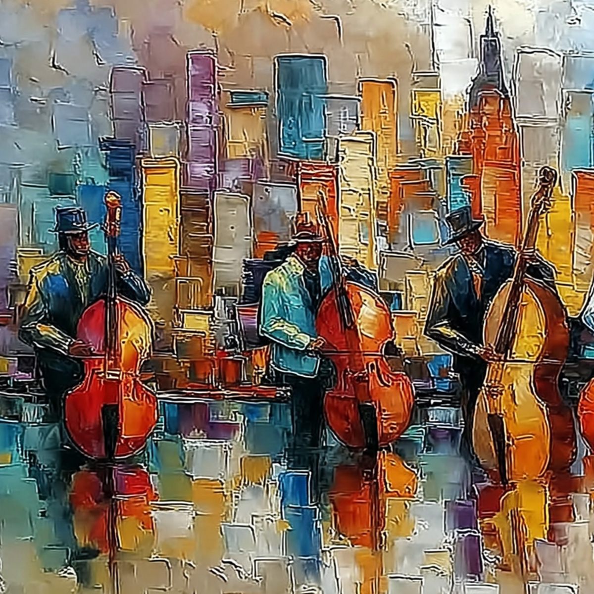 URBAN SERENADE: Textured Palette Knife Cityscape Jazz Painting - Image 3