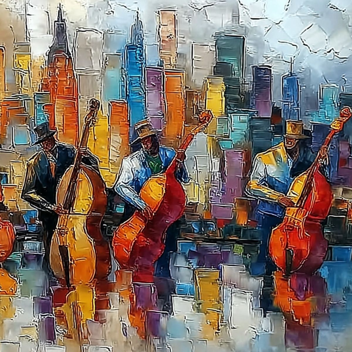 URBAN SERENADE: Textured Palette Knife Cityscape Jazz Painting - Image 5