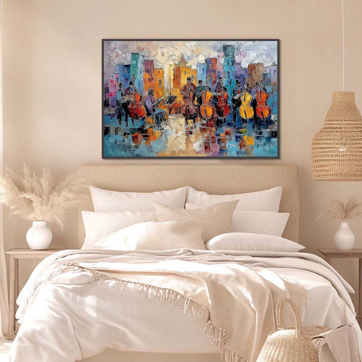 URBAN SERENADE: Textured Palette Knife Painting of City Musicians - Image 4