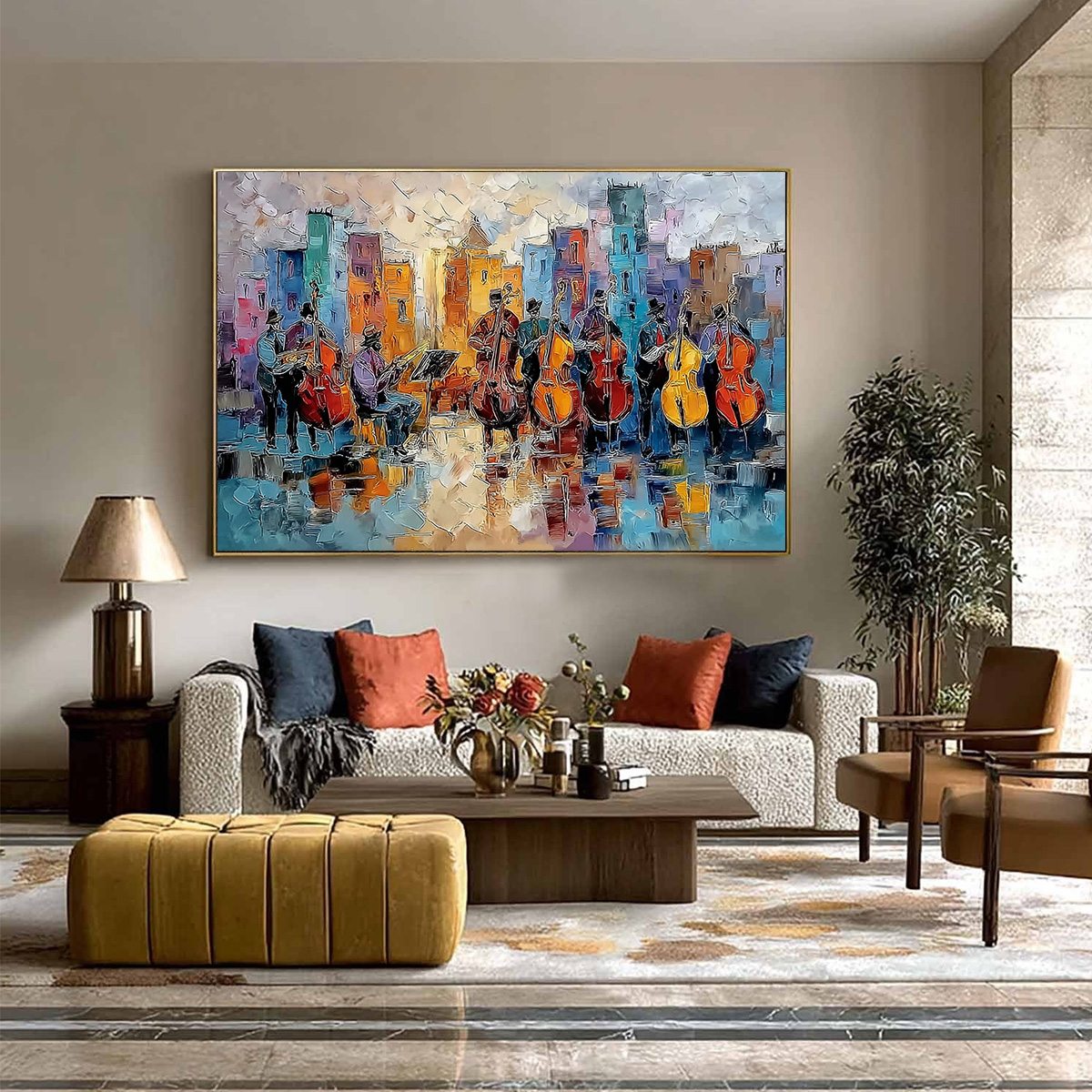 URBAN SERENADE: Textured Palette Knife Painting of City Musicians - Image 6