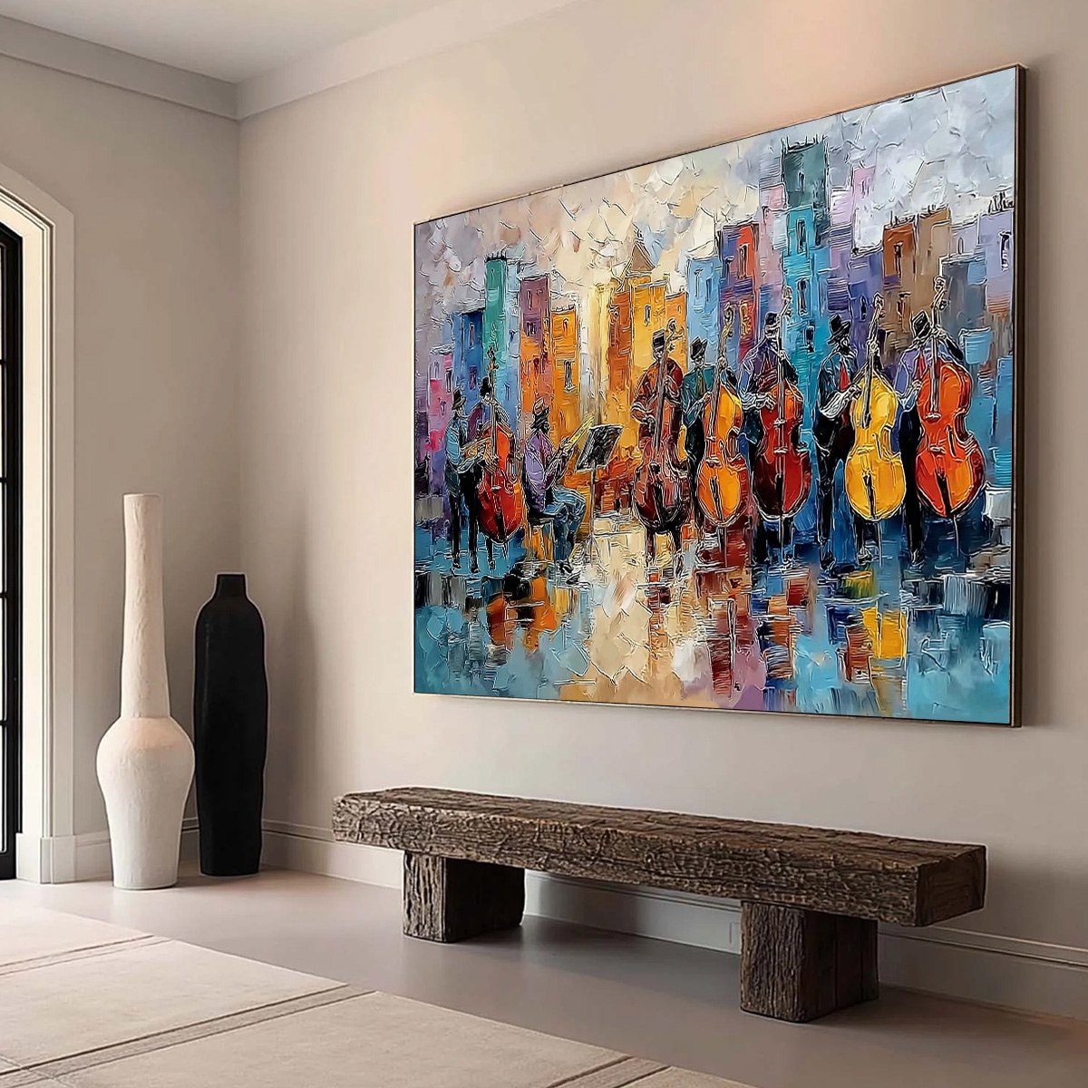 URBAN SERENADE: Textured Palette Knife Painting of City Musicians - Image 7