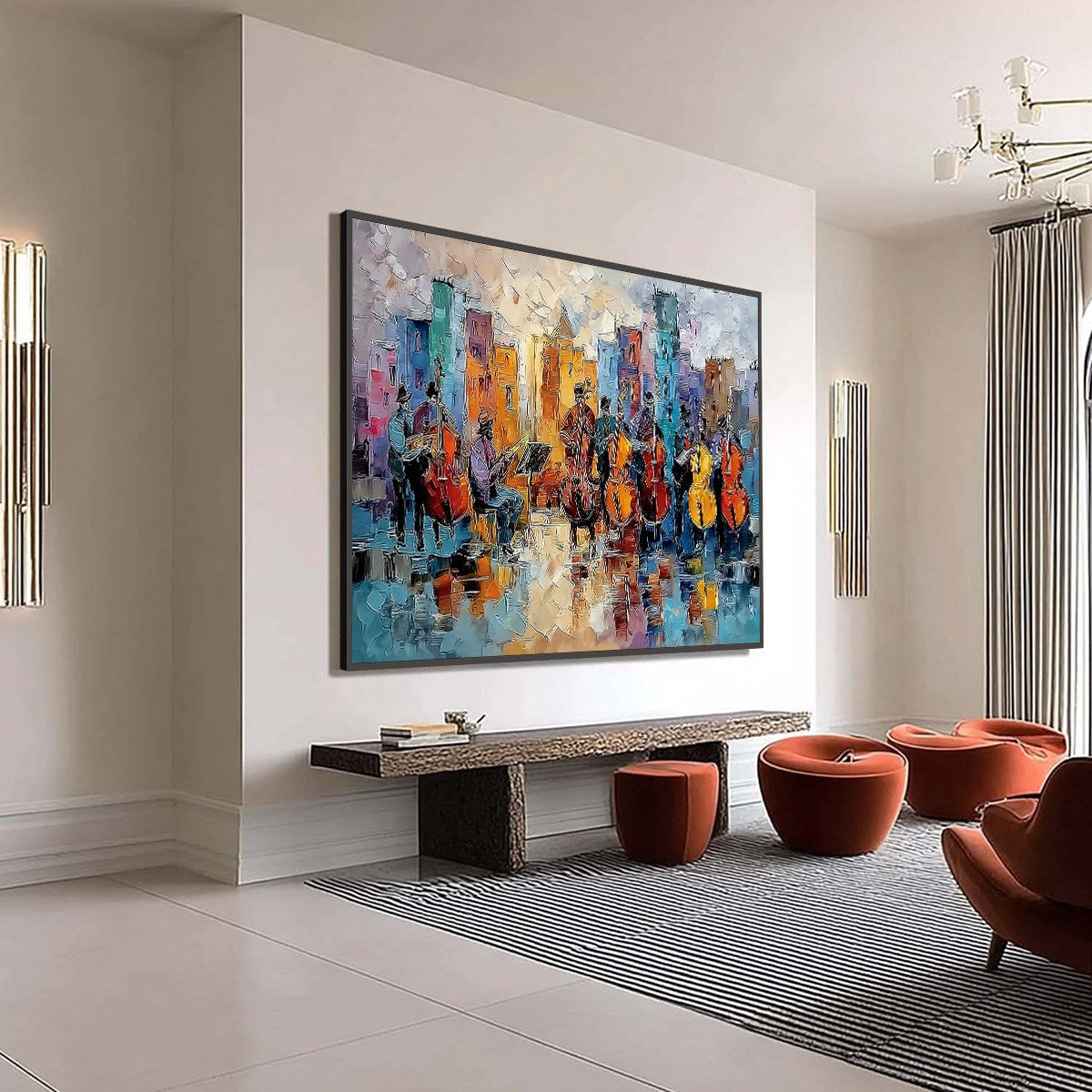 URBAN SERENADE: Textured Palette Knife Painting of City Musicians - Image 8