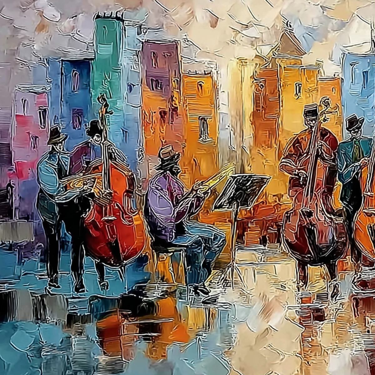 URBAN SERENADE: Textured Palette Knife Painting of City Musicians - Image 3