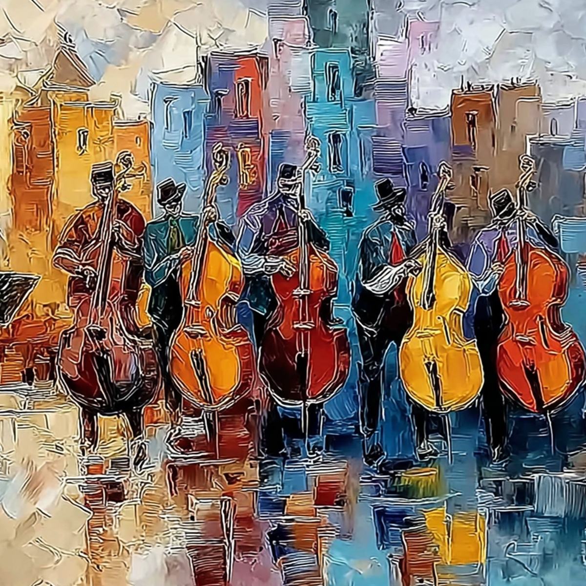 URBAN SERENADE: Textured Palette Knife Painting of City Musicians - Image 5