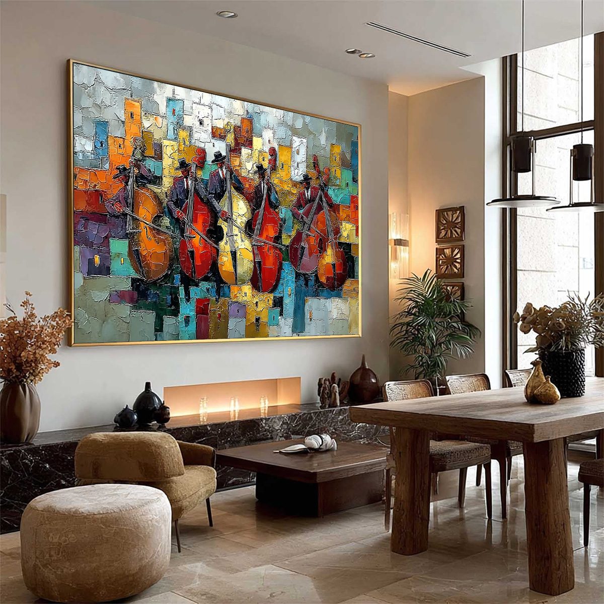 URBAN SERENADE: Vibrant Palette Knife Painting of Musicians in Cityscape - Image 8