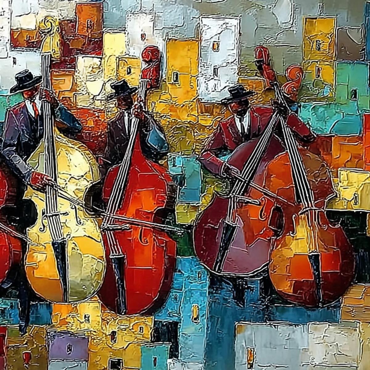 URBAN SERENADE: Vibrant Palette Knife Painting of Musicians in Cityscape - Image 5