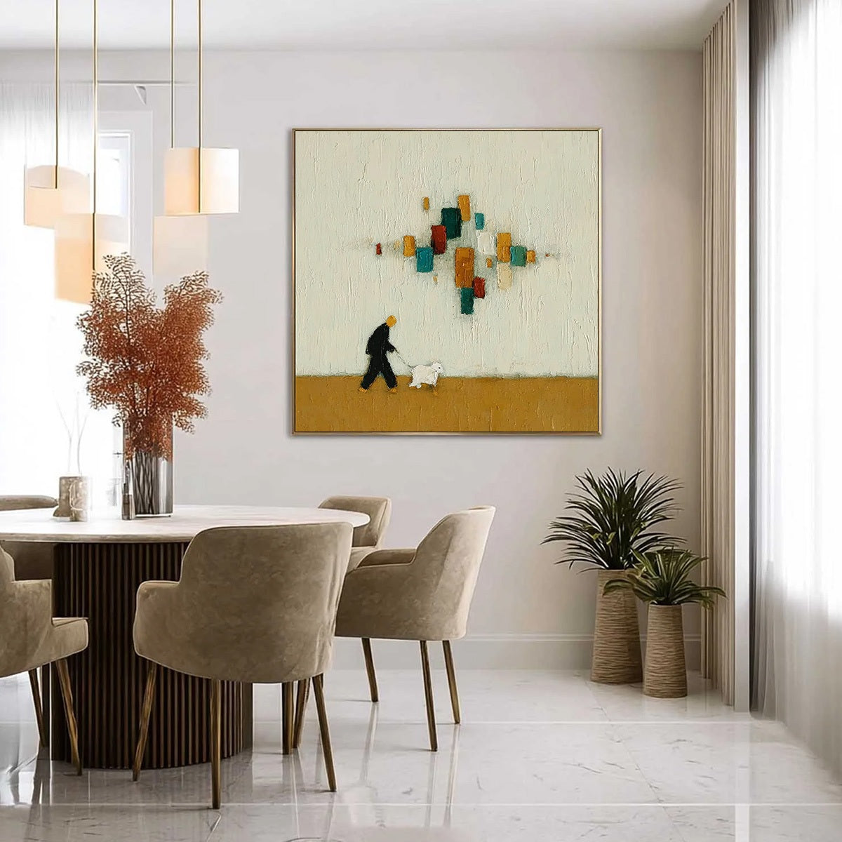URBAN STROLL: Textured Figurative Abstract Painting of a Walk with a Companion - Image 6