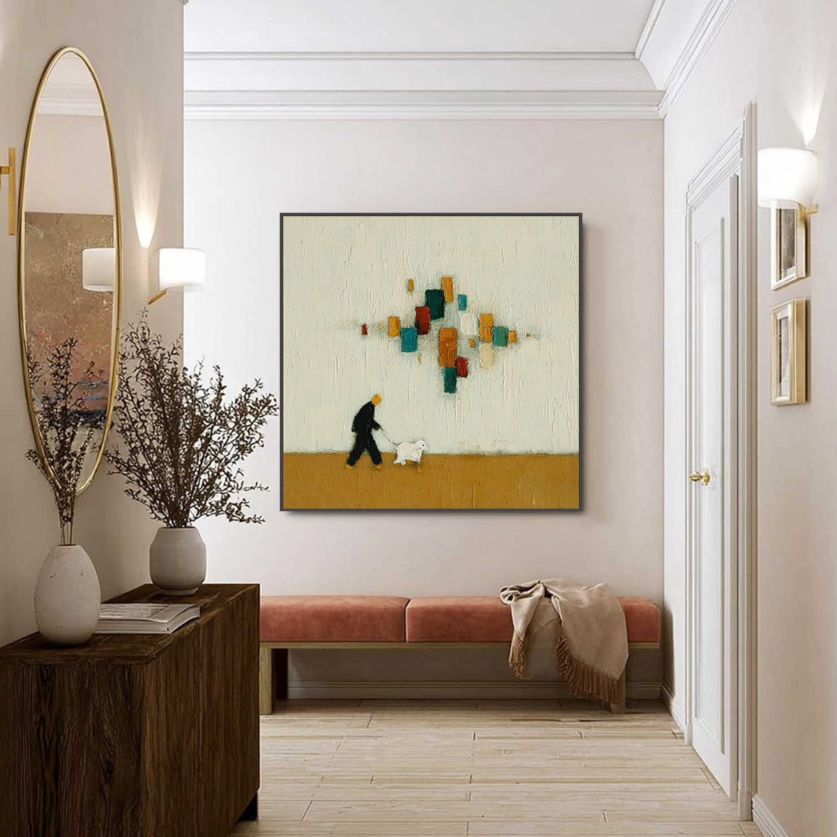 URBAN STROLL: Textured Figurative Abstract Painting of a Walk with a Companion - Image 7