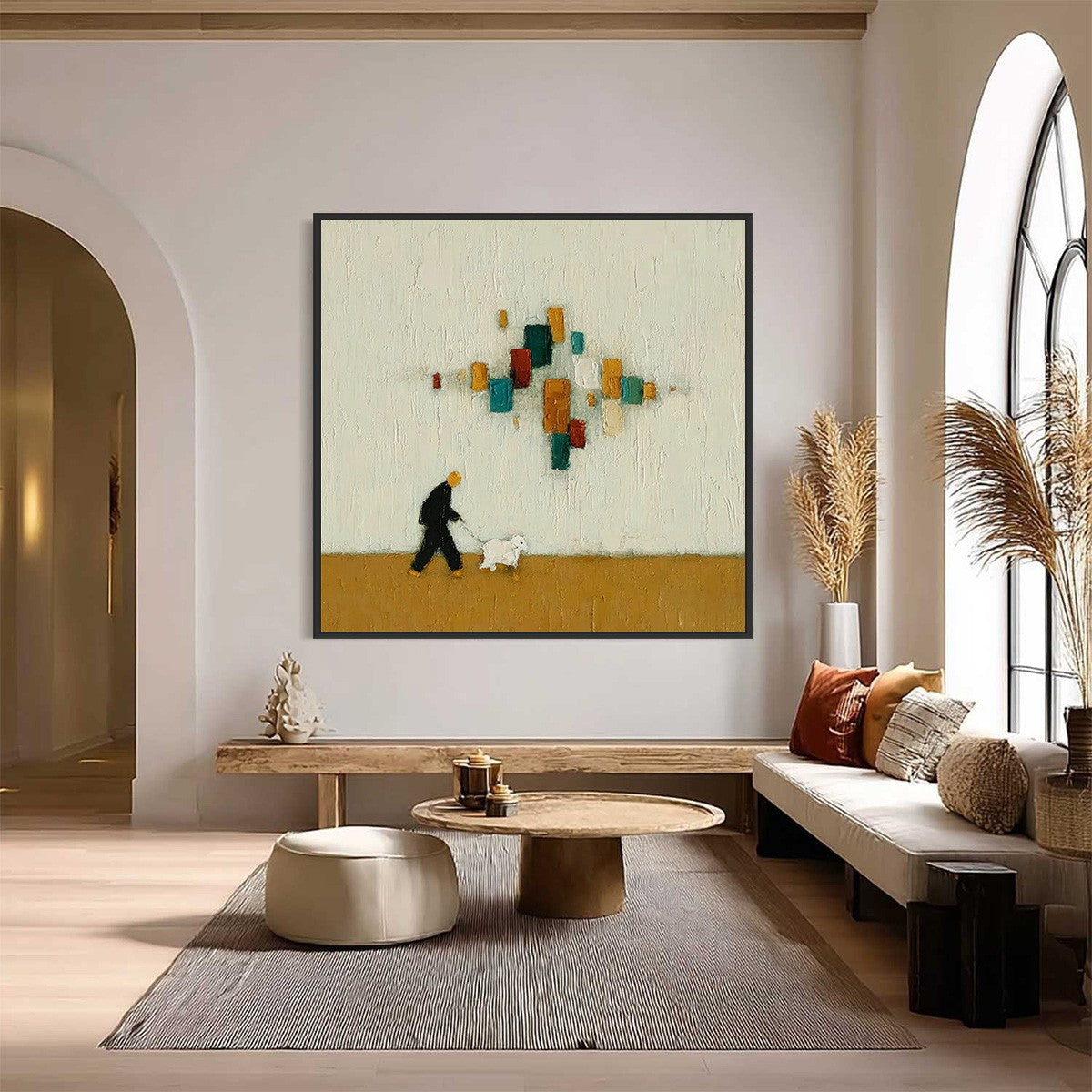 URBAN STROLL: Textured Figurative Abstract Painting of a Walk with a Companion - Image 2