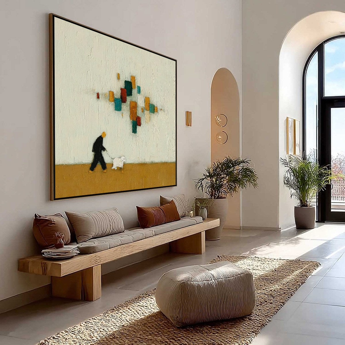 URBAN STROLL: Textured Figurative Abstract Painting of a Walk with a Companion - Image 4
