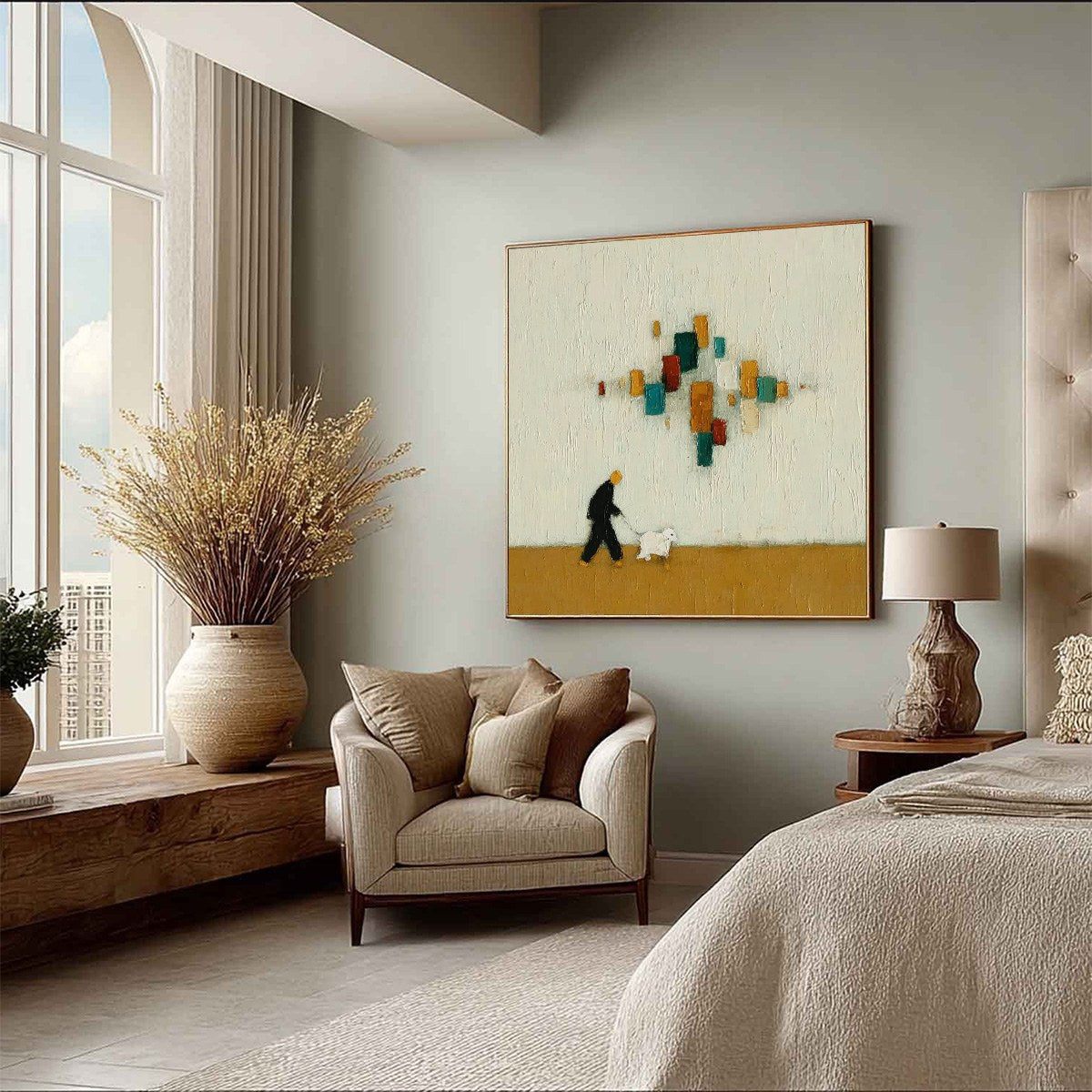 URBAN STROLL: Textured Figurative Abstract Painting of a Walk with a Companion - Image 8