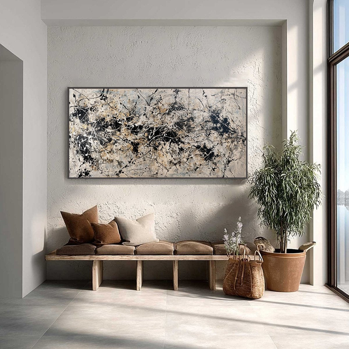 URBAN SYMPHONY: Large Black and White Abstract Textured Painting - Image 2