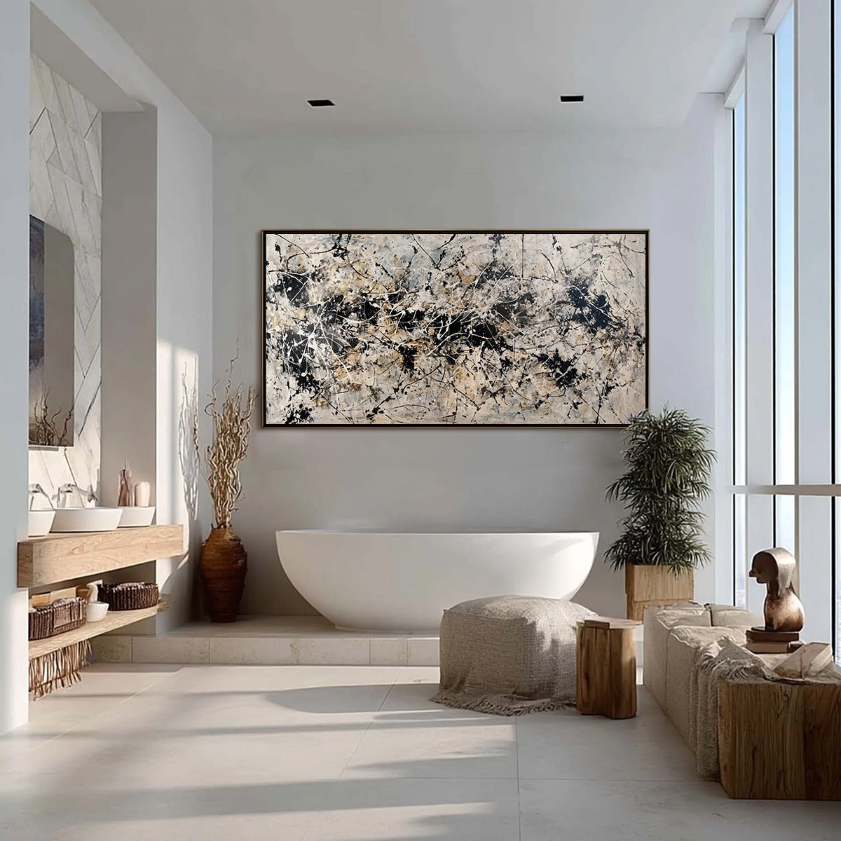 URBAN SYMPHONY: Large Black and White Abstract Textured Painting - Image 4