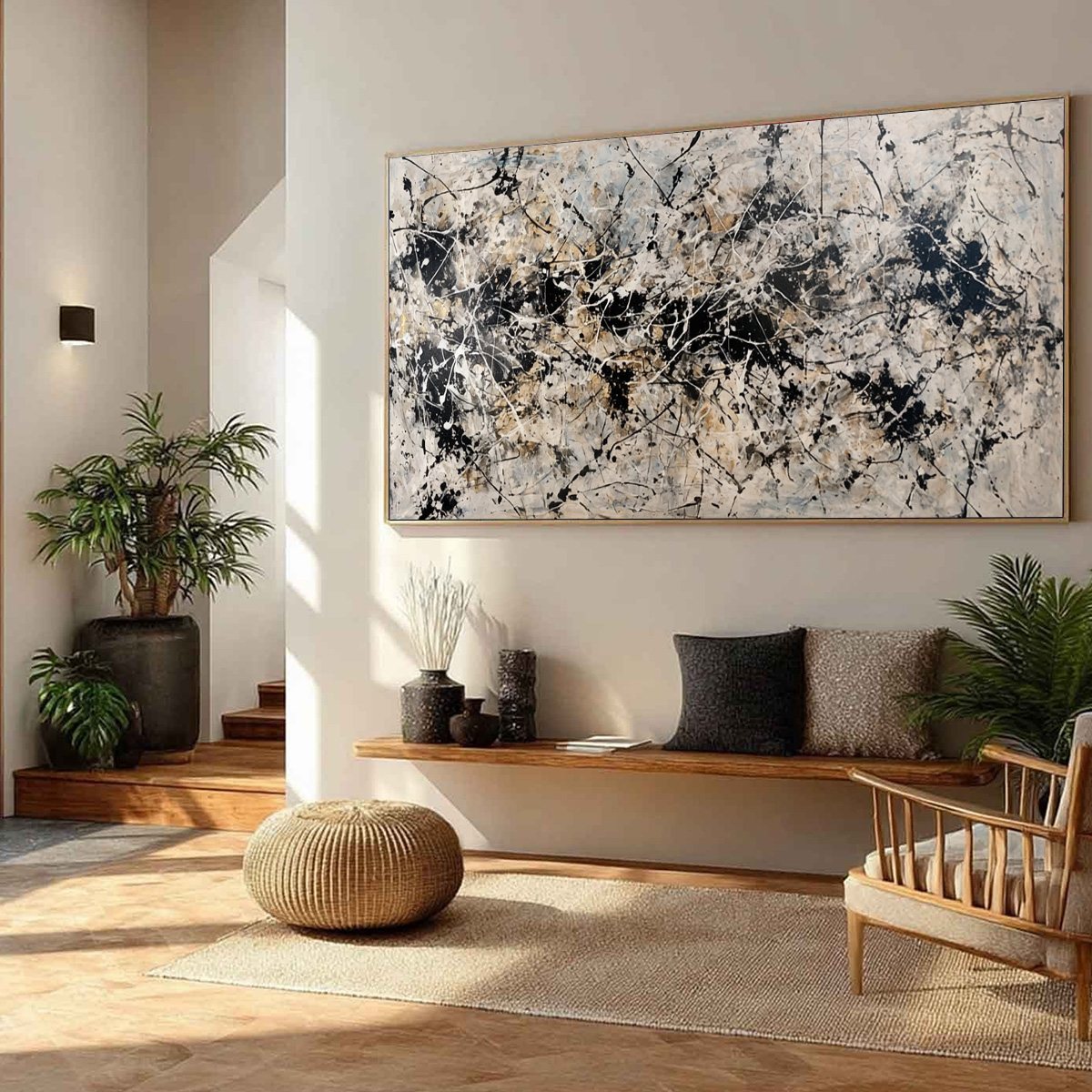URBAN SYMPHONY: Large Black and White Abstract Textured Painting - Image 8