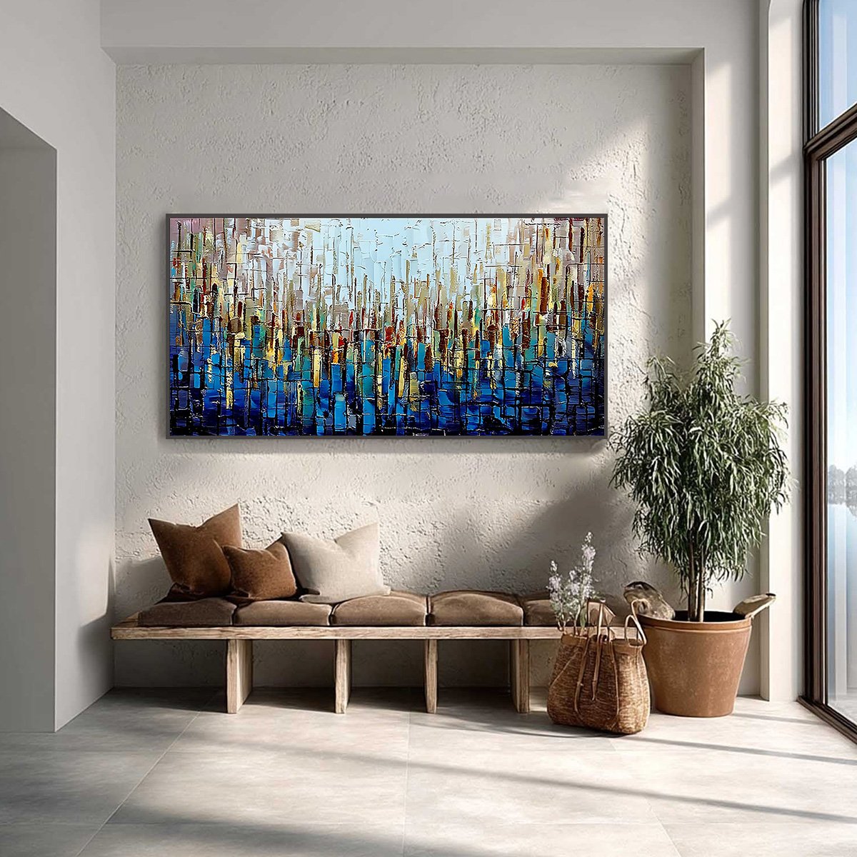 URBAN TWILIGHT: Heavily Textured Abstract Cityscape Oil Painting - Image 2
