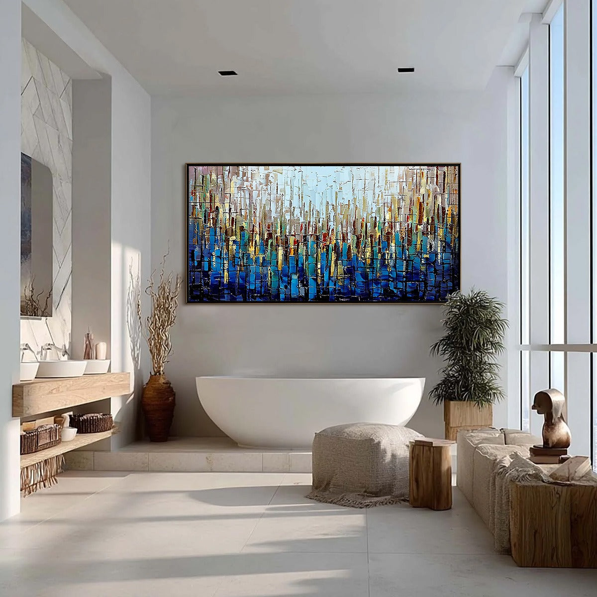 URBAN TWILIGHT: Heavily Textured Abstract Cityscape Oil Painting - Image 4