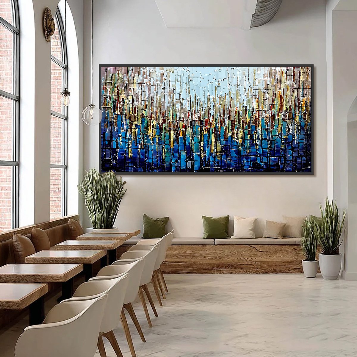 URBAN TWILIGHT: Heavily Textured Abstract Cityscape Oil Painting - Image 6