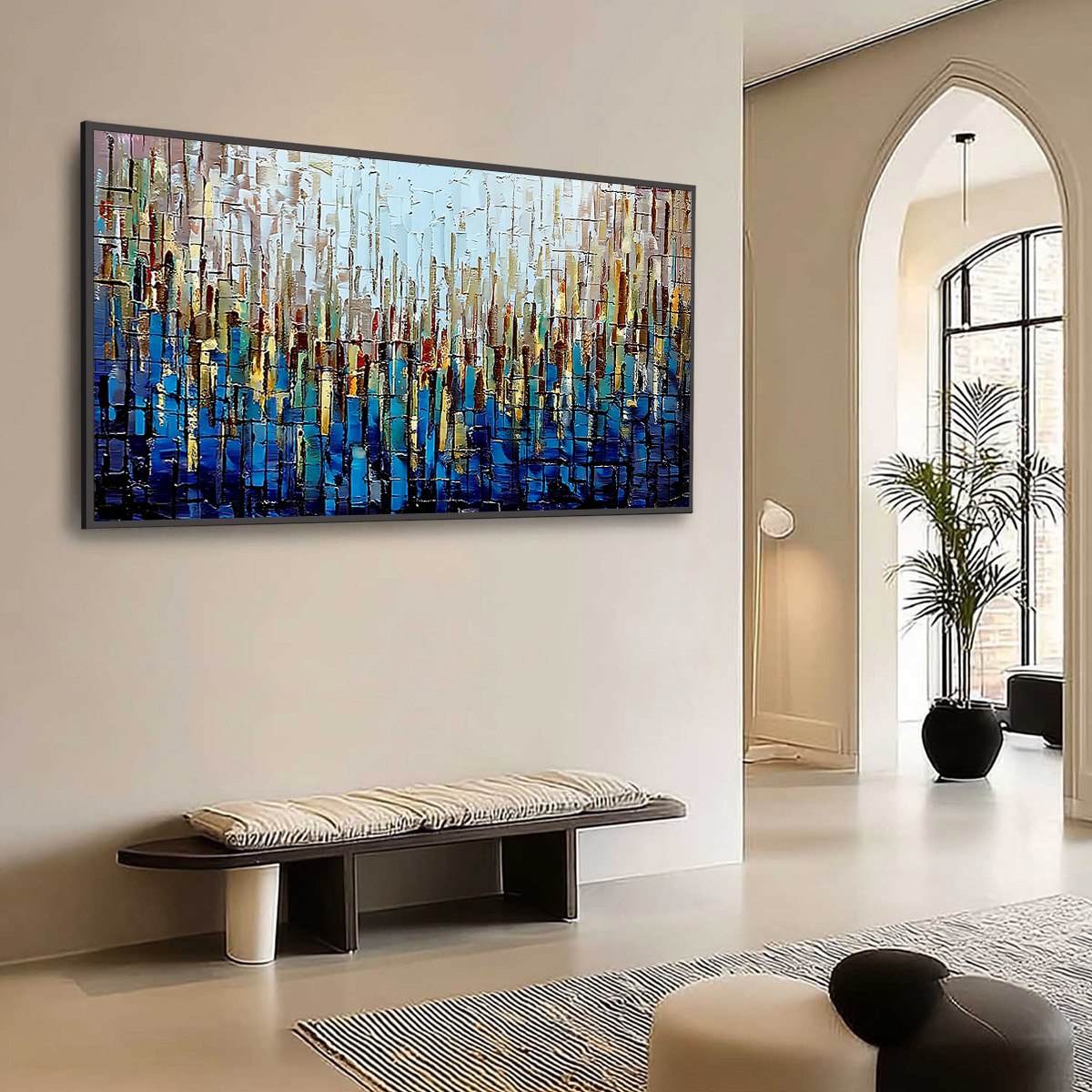 URBAN TWILIGHT: Heavily Textured Abstract Cityscape Oil Painting - Image 7
