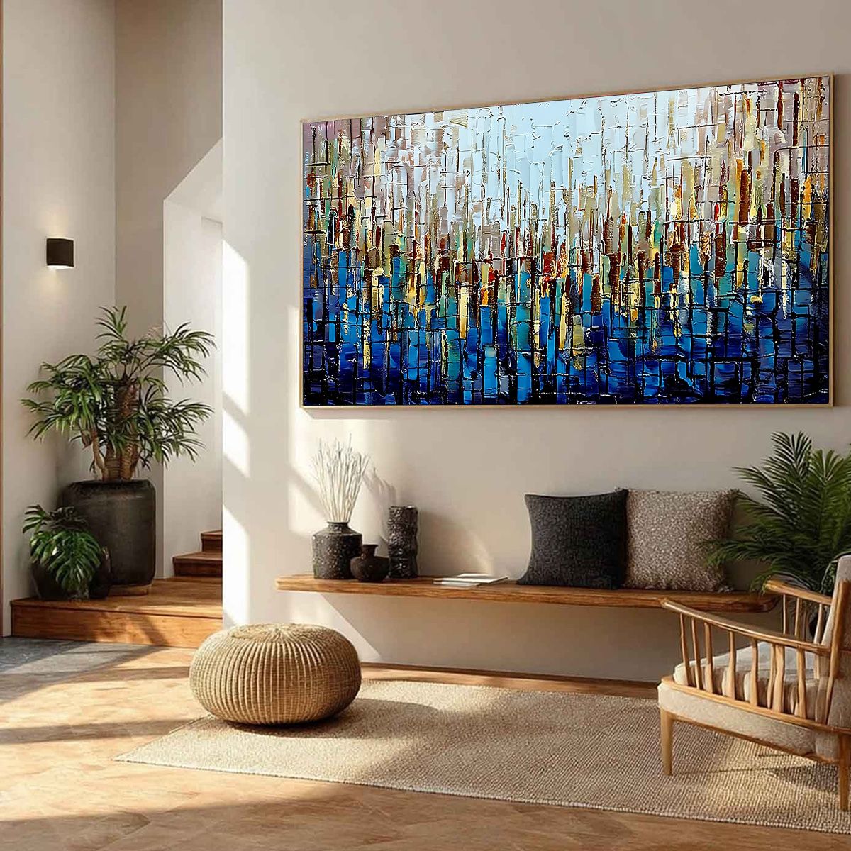 URBAN TWILIGHT: Heavily Textured Abstract Cityscape Oil Painting - Image 8