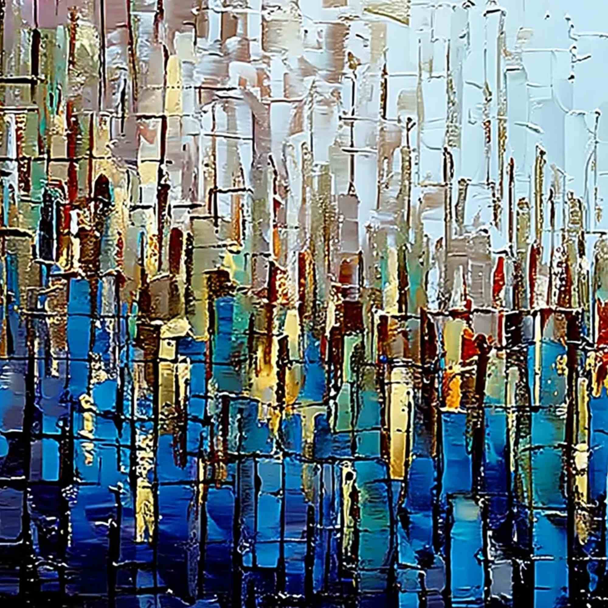 URBAN TWILIGHT: Heavily Textured Abstract Cityscape Oil Painting - Image 3