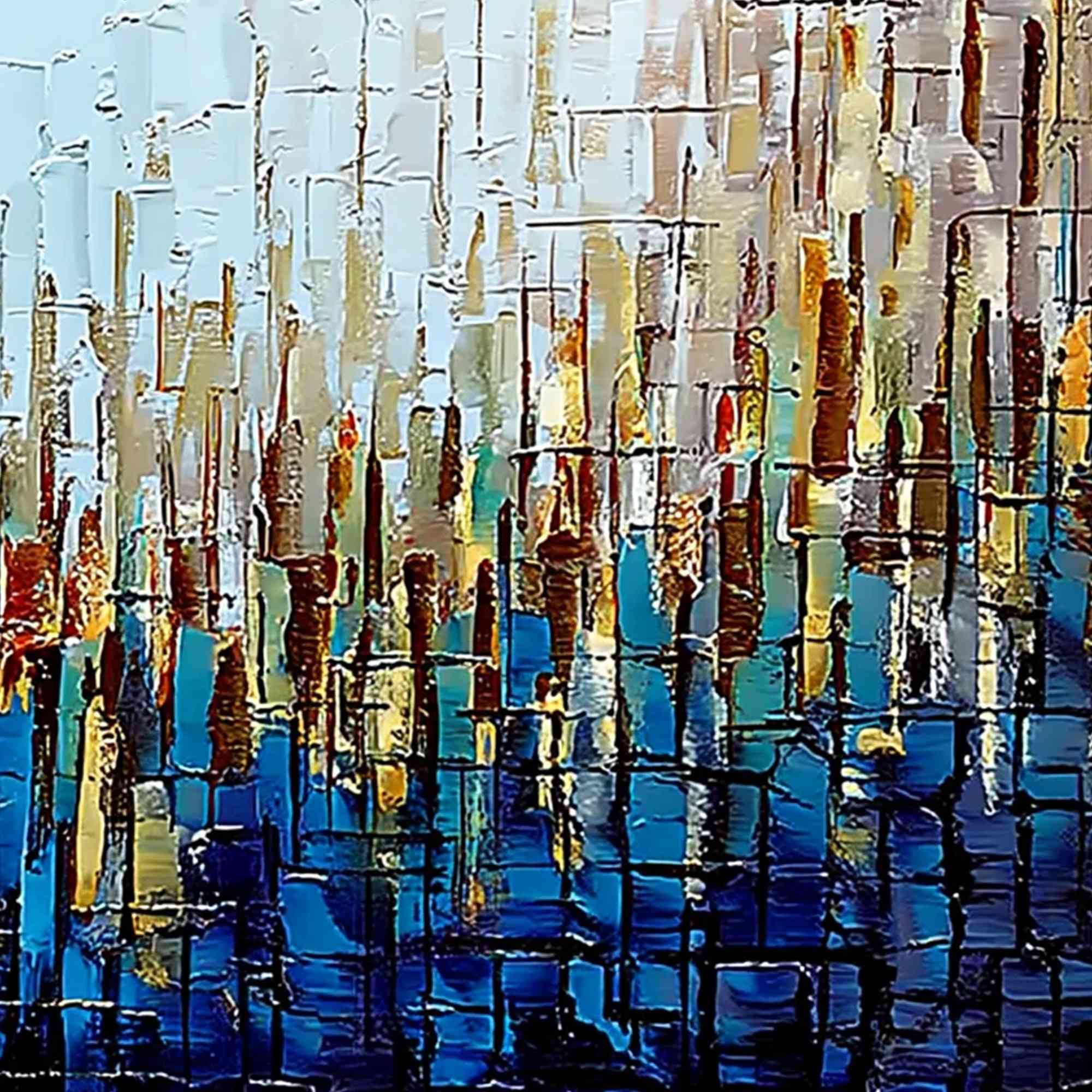 URBAN TWILIGHT: Heavily Textured Abstract Cityscape Oil Painting - Image 5