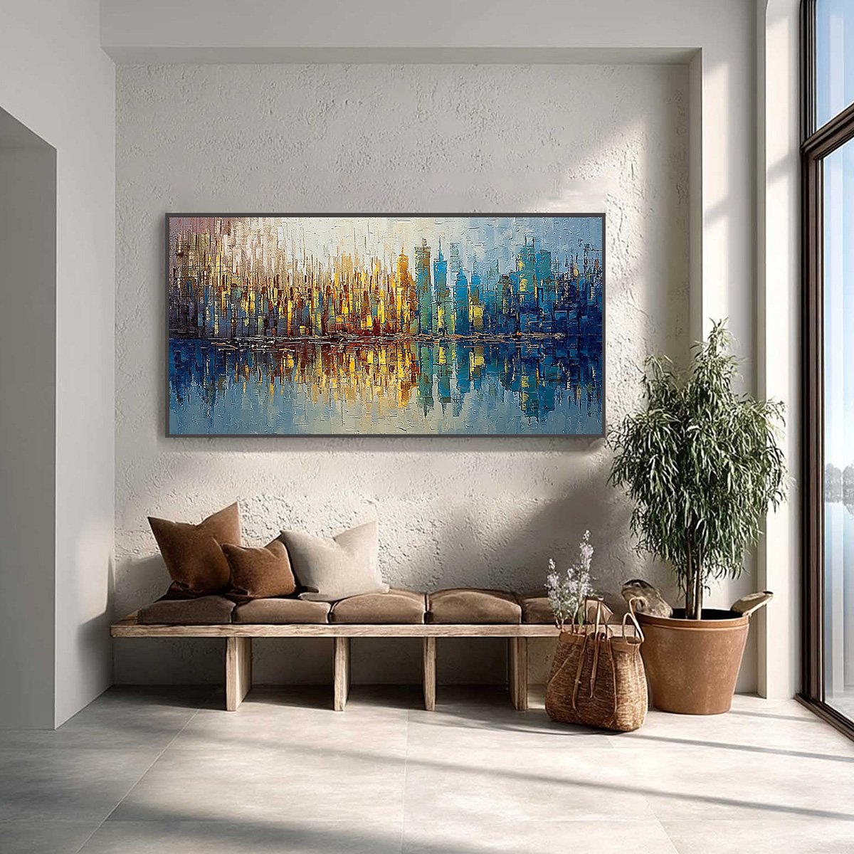 URBAN TWILIGHT: Textured Palette Knife Abstract Cityscape Painting - Image 2