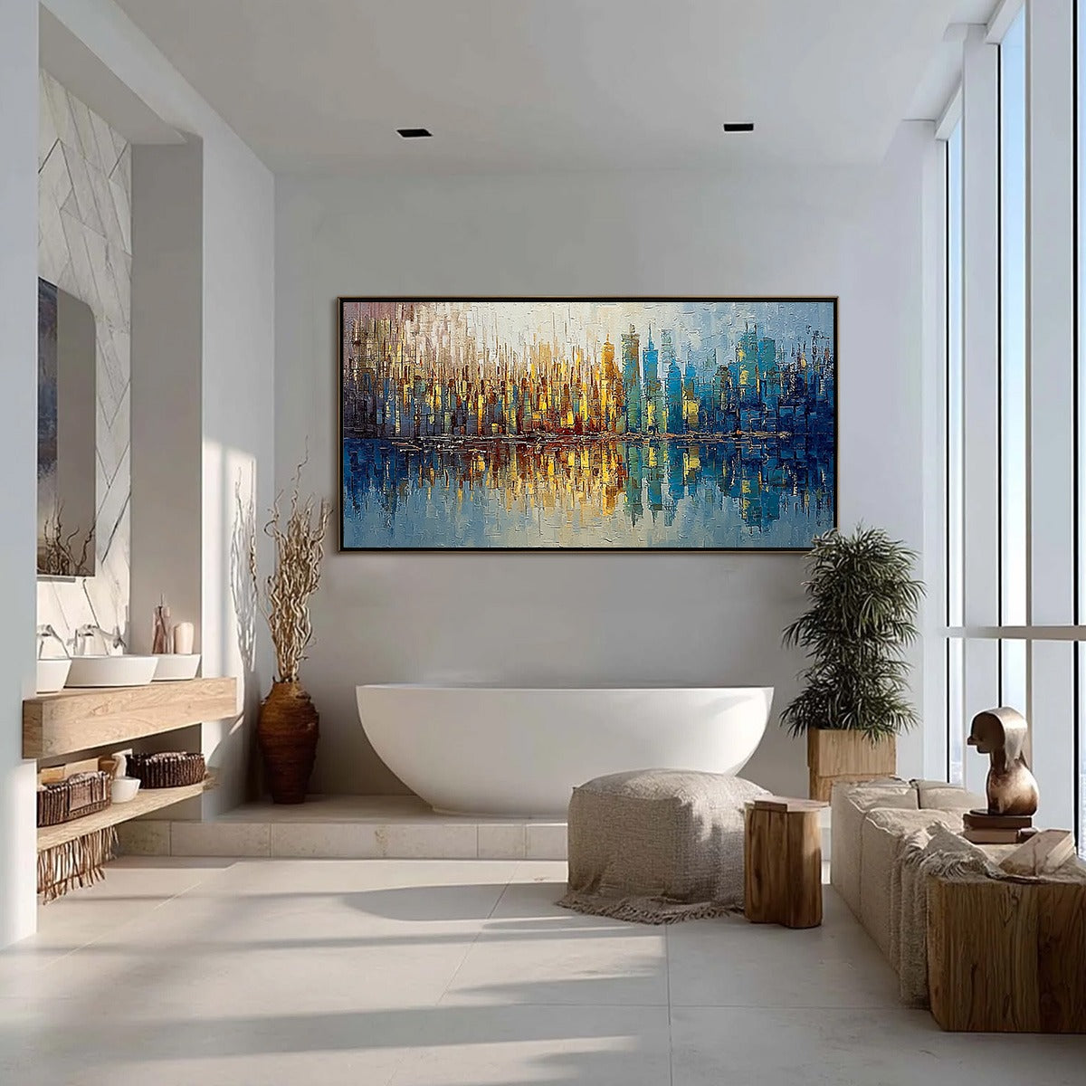 URBAN TWILIGHT: Textured Palette Knife Abstract Cityscape Painting - Image 4