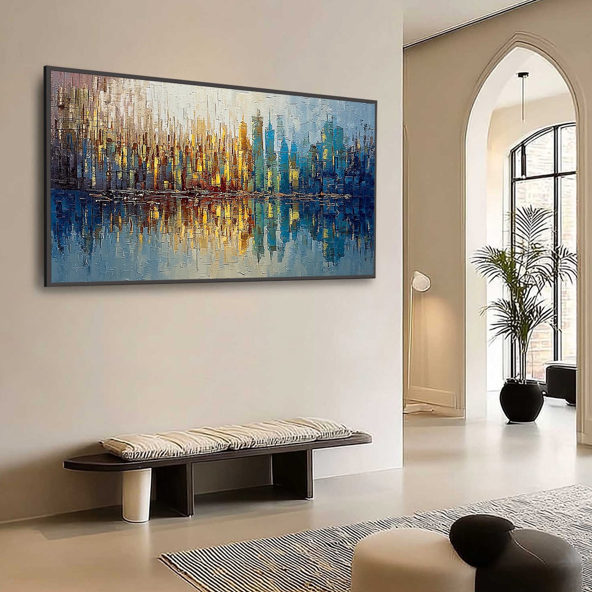 URBAN TWILIGHT: Textured Palette Knife Abstract Cityscape Painting - Image 7