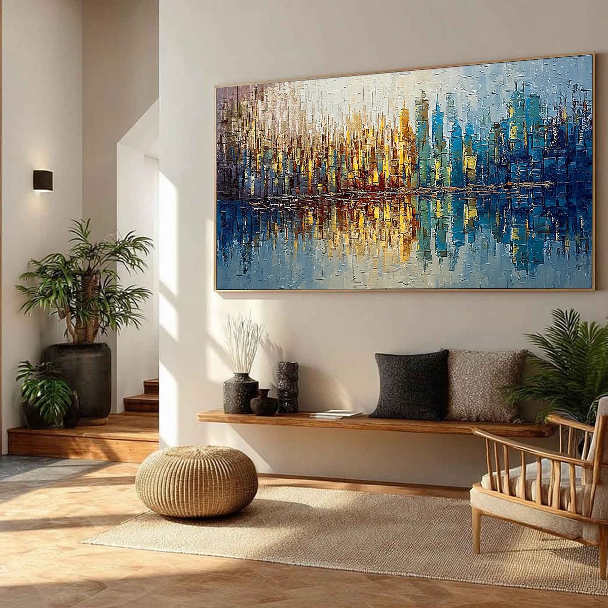 URBAN TWILIGHT: Textured Palette Knife Abstract Cityscape Painting - Image 8