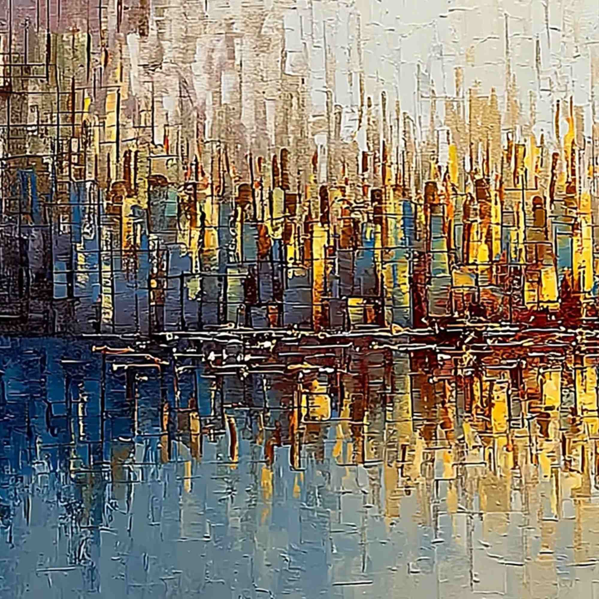 URBAN TWILIGHT: Textured Palette Knife Abstract Cityscape Painting - Image 3