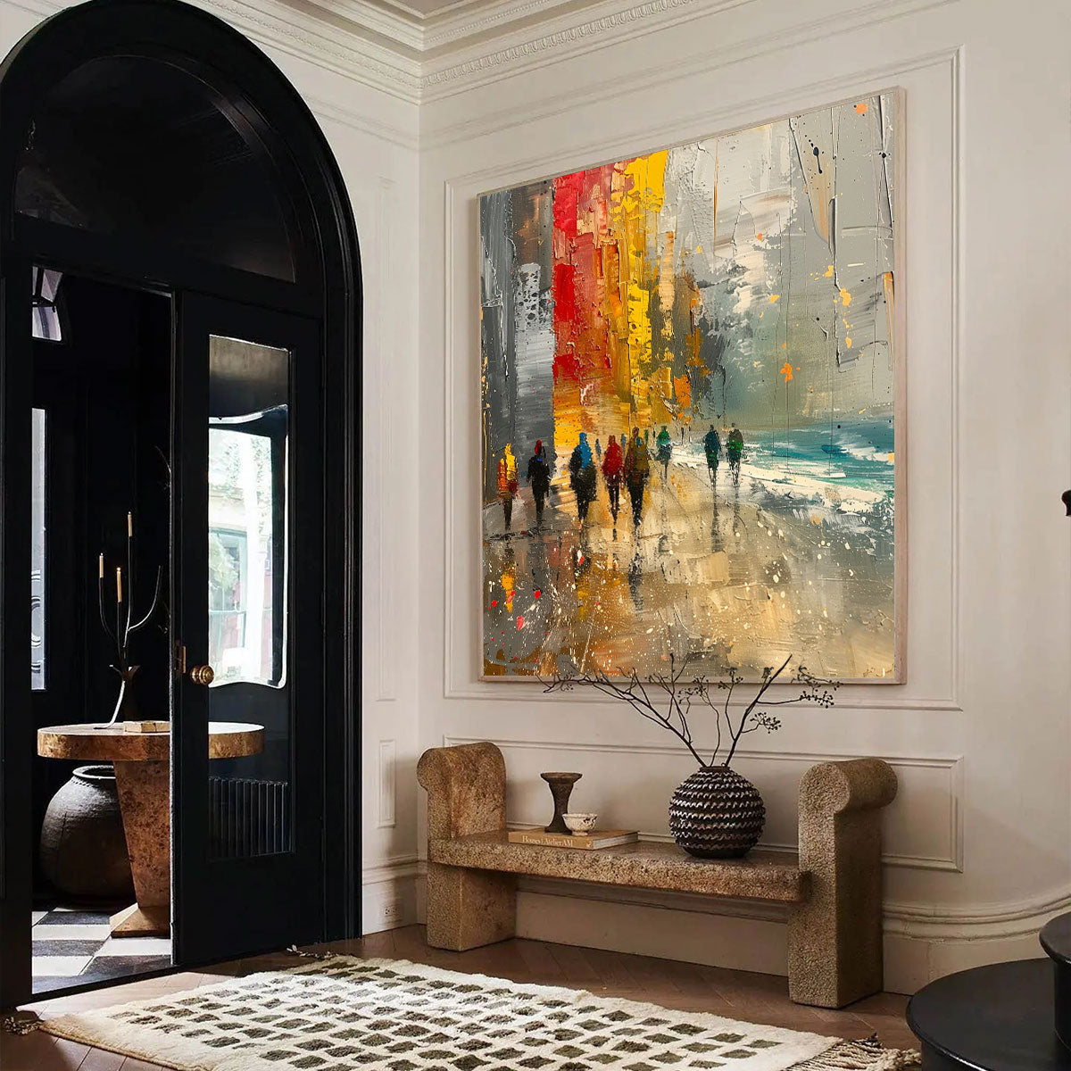 URBAN VIBRANCE: Textured Abstract Cityscape Oil Painting - Image 4
