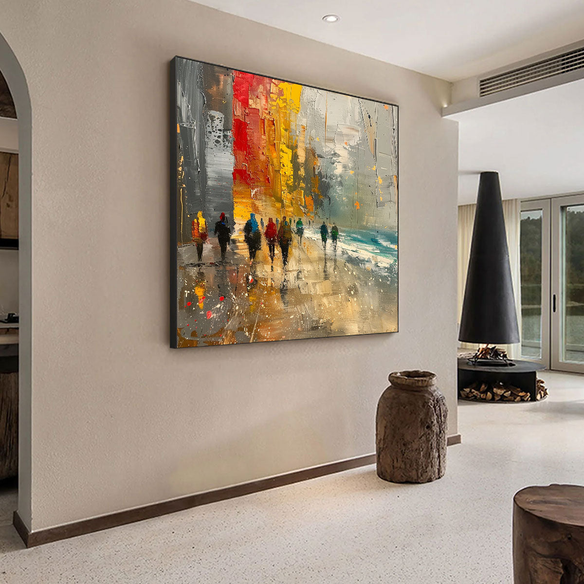 URBAN VIBRANCE: Textured Abstract Cityscape Oil Painting - Image 6