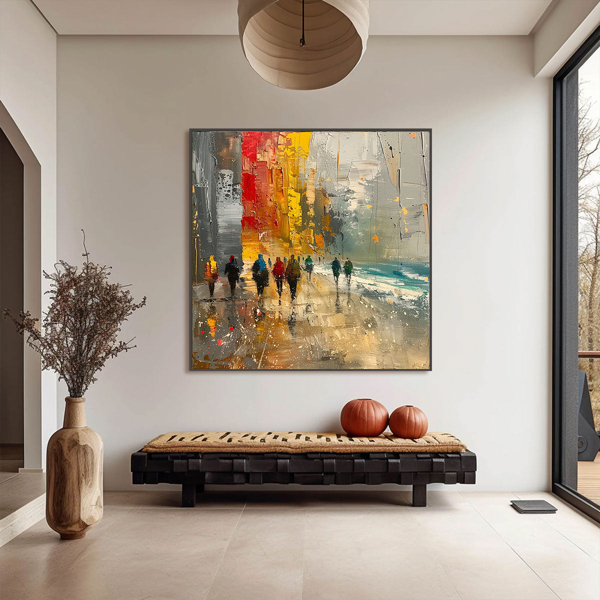 URBAN VIBRANCE: Textured Abstract Cityscape Oil Painting - Image 7