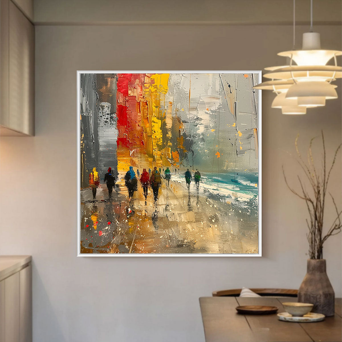 URBAN VIBRANCE: Textured Abstract Cityscape Oil Painting - Image 2
