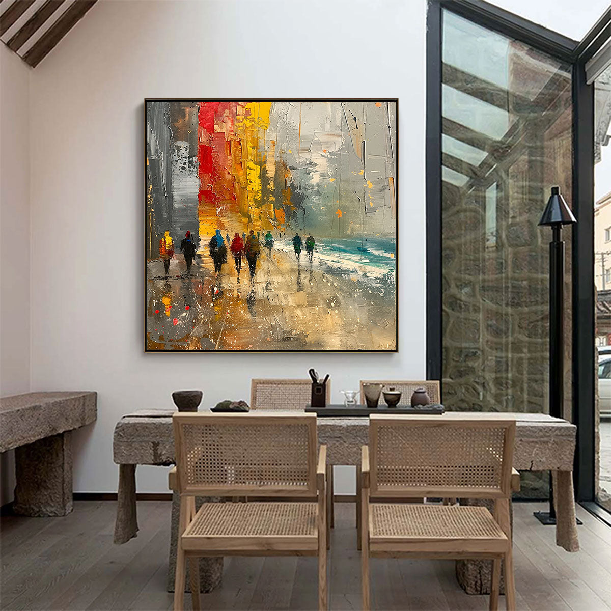 URBAN VIBRANCE: Textured Abstract Cityscape Oil Painting - Image 8
